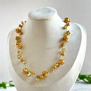 Ronit Nafshi Necklace, Gold Crystal & Pearl Beads, Handmade Israeli Design